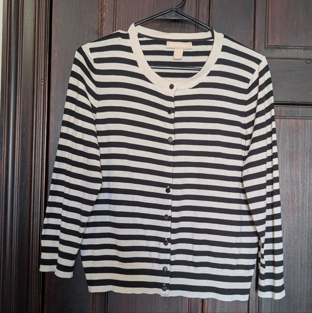 SOLD - Banana Republic Black and White Striped Cardigan